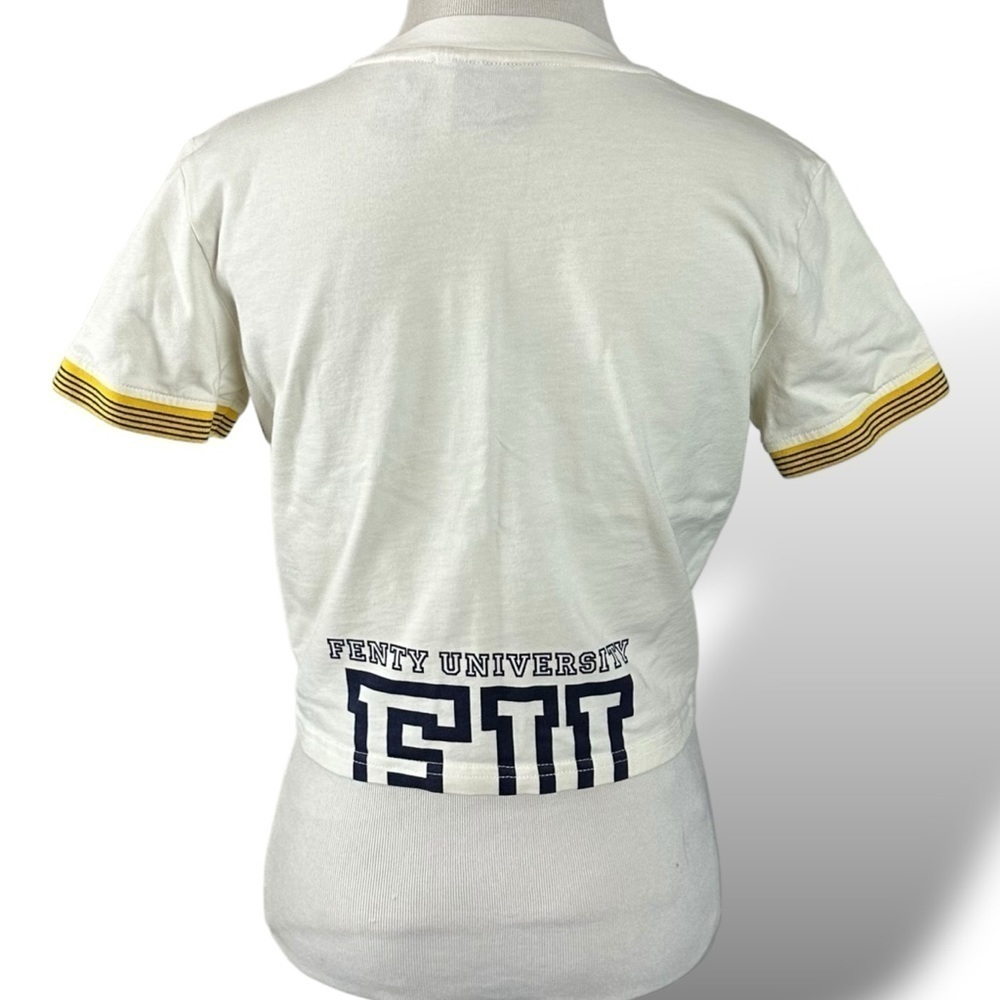 Puma X Fenty University Cropped Vintage Tee in Cream Large Rhianna Baby Tee - Picture 8 of 16